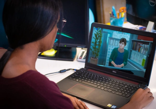 Employee participating in practice-based learning simulation